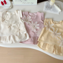 女童套装2024夏季新款韩版花朵背心衬衫+短裤套装儿童公主两件套