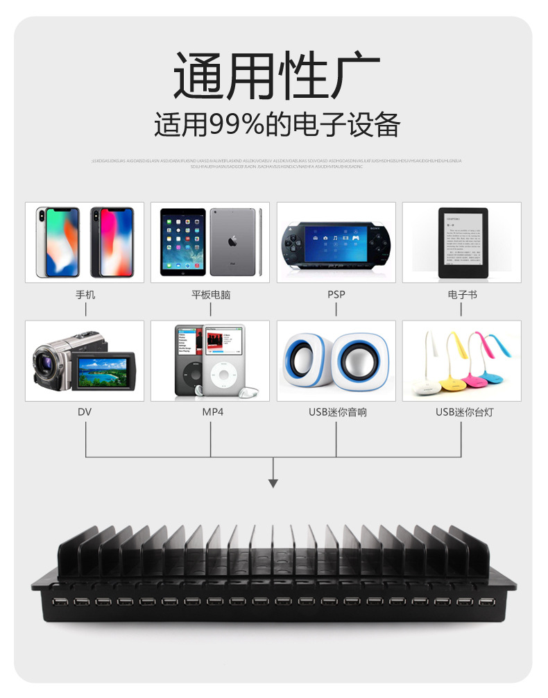 挂墙壁挂式多口USB充电器手机加油站工作室快充支持220V/110V电压详情8