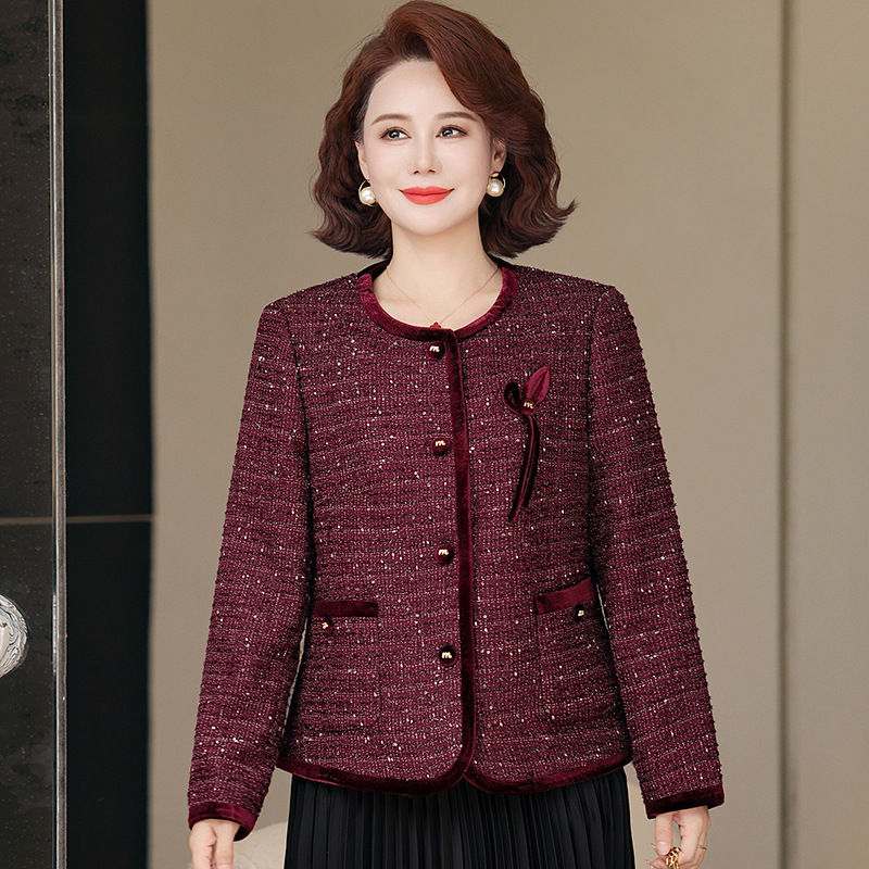 妈妈春秋装洋气小香风外套2025新款50多岁中老年女士粗花毛呢上衣|undefined