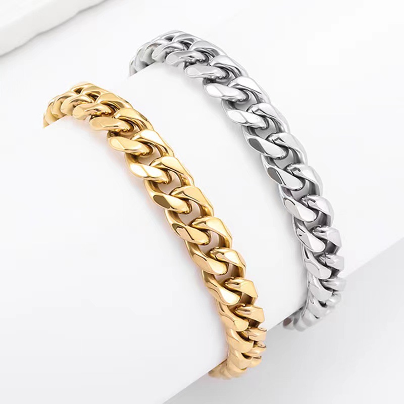 European and American Cross-Border Titanium Steel Six-Sided Grinding Men's Cuban Bracelet Fine Polished Fashion Trendy Ins Simple Stainless Steel Chain