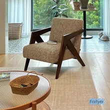 郝帮实木阳台休闲椅单人沙发椅设计师古风中客厅懒人民宿理查德法