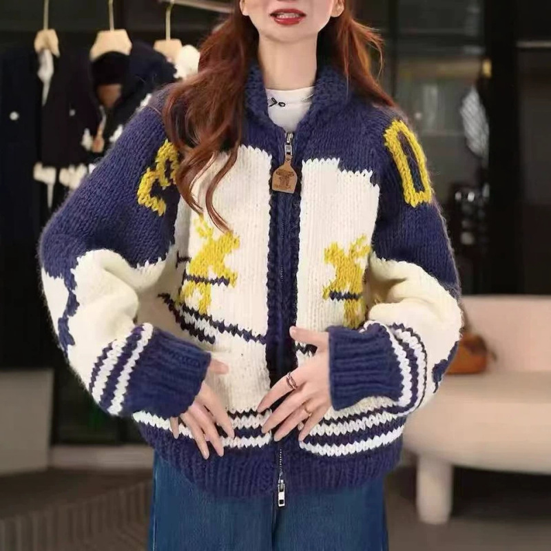 urbanic30 women's wool knit cardigan, 2026 autumn/winter new collection, Korean-style loose-fit sweater with a turn-down collar, perfect for Christmas urbanic30 women's wool knit cardigan, 2026 autumn/winter new collection, Korean-style loose-fit sweater with a turn-down collar, perfect for Christmas