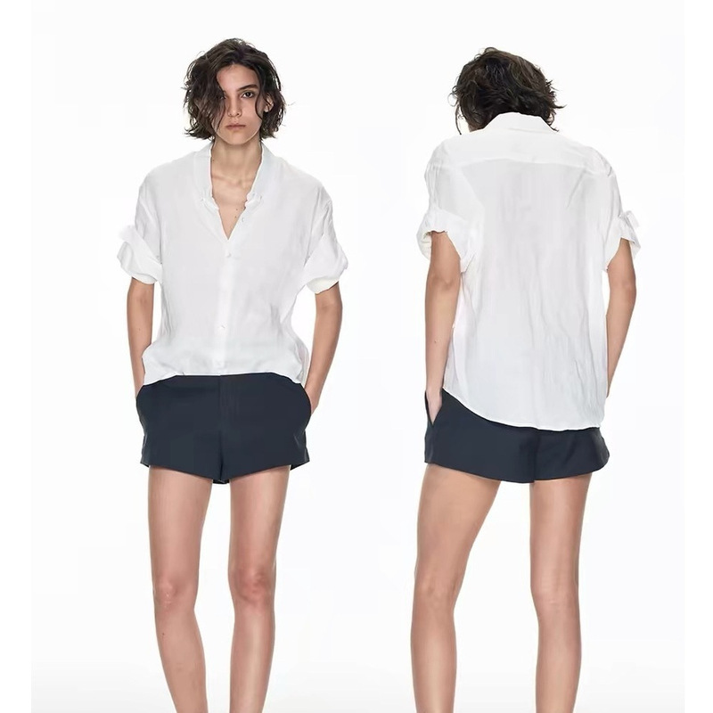 Hand-Rolled Sleeve Short-Sleeve Shirt (Linen) with Sophisticated Craftsmanship, Old Money Style, Practical Linen Short-Sleeve White Shirt