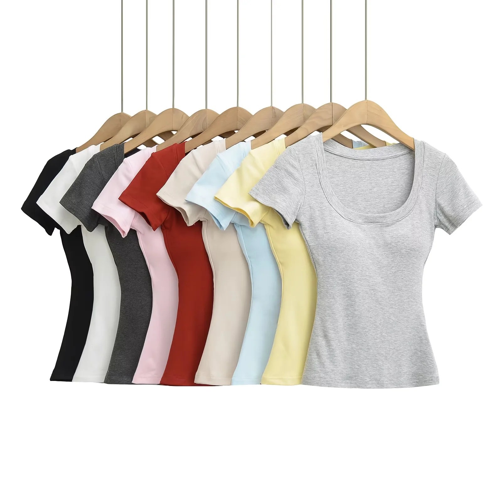 Cartoon Exterior Exterior Extended Shoulder T-shirt Summer Vest Women's New Small Chest Large Base Clothes with Chest Pad Short Sleeve