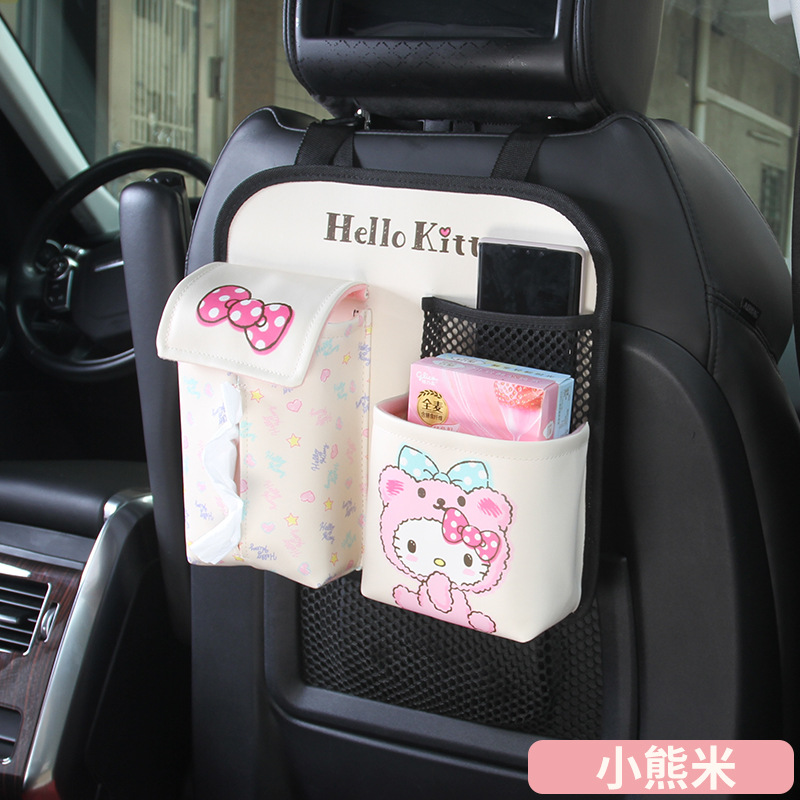 Kitty silla de coche, bolsa de almacenamiento trasera, asiento de coche, caja de almacenamiento trasera, cubo de basura plegable multifuncional en el coche, mujer