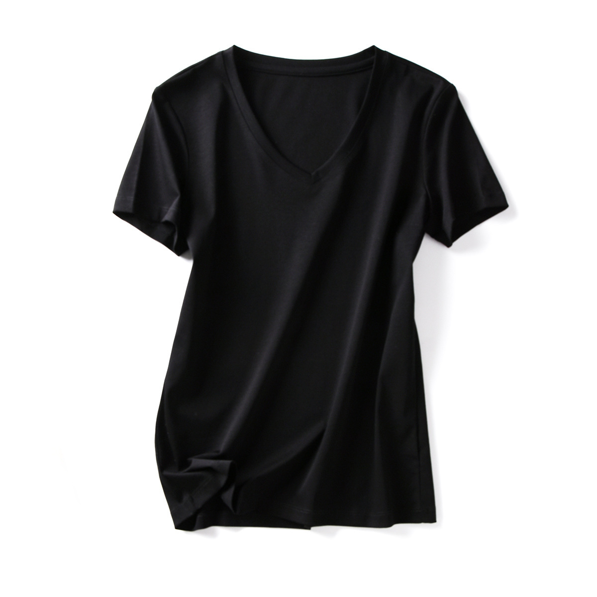 メーカースポット2024夏80本両面シルク綿tシャツ女園vネック半袖純色綿半袖tシャツ