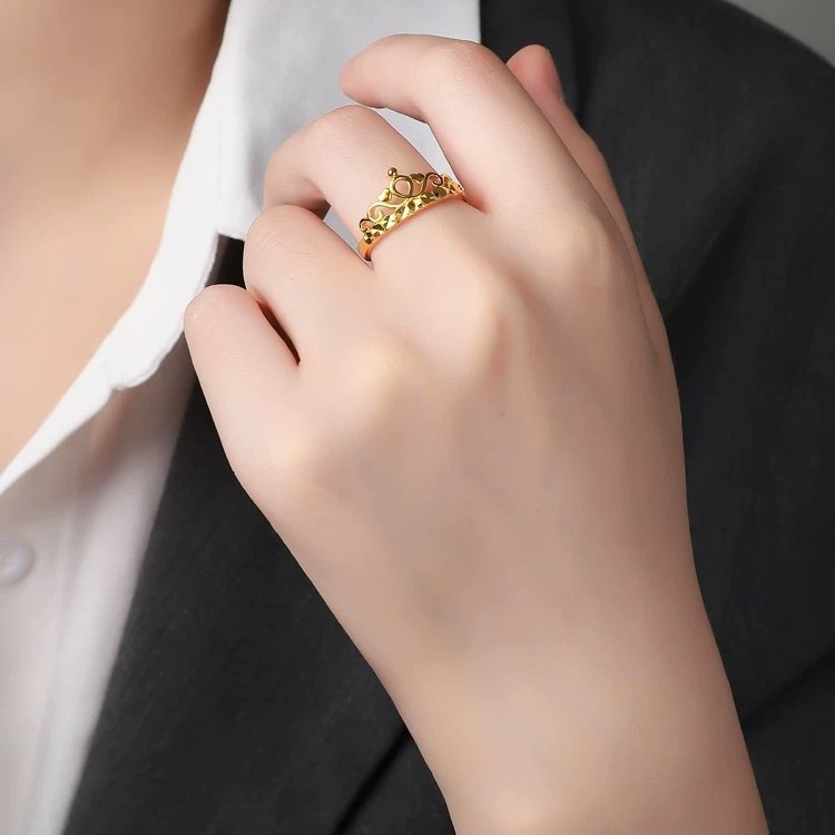 Vietnam gold silk hollow crown ring simulation gold fashion temperament all-match opening adjustable ring_voghion.com