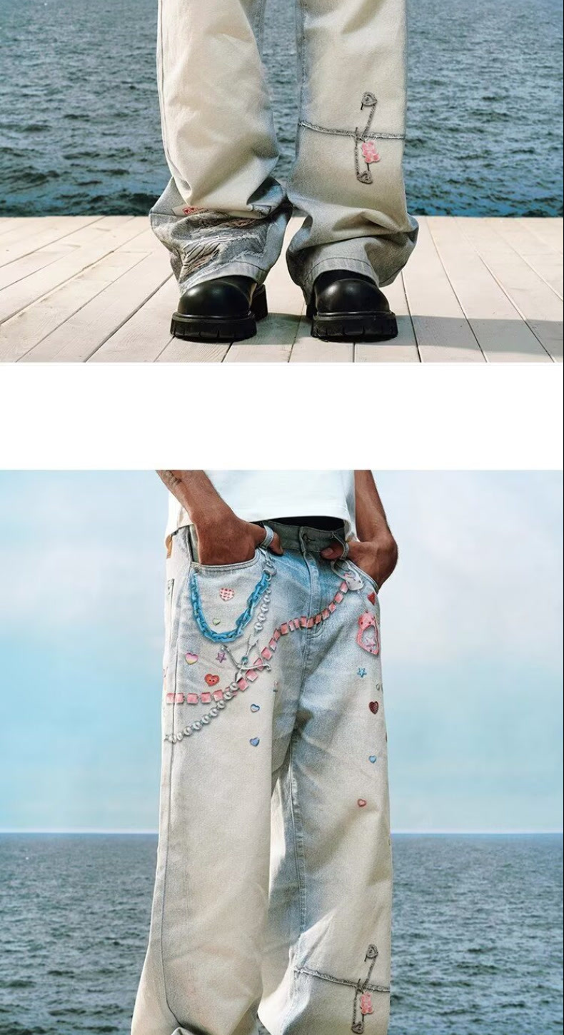 Heavy Duty Embroidered Straight Leg Jeans High Waisted Loose Wide Leg Trousers For Men And Women Spring Autumn New Style_mkmklike.com