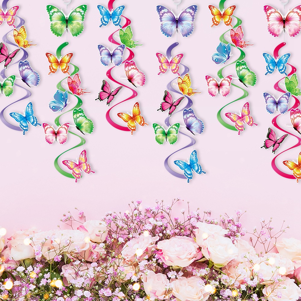 Amazon decoración de cumpleaños de niños mariposa campana de viento espiral primavera decoración de fiesta de cumpleaños colgante espiral