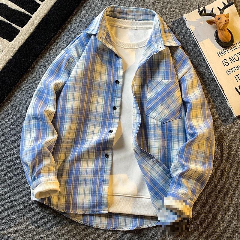 American Retro Plaid Shirt Men's New Spring and Autumn Long-Sleeve Shirt Couple Japanese Versatile Casual Jacket Top Trendy