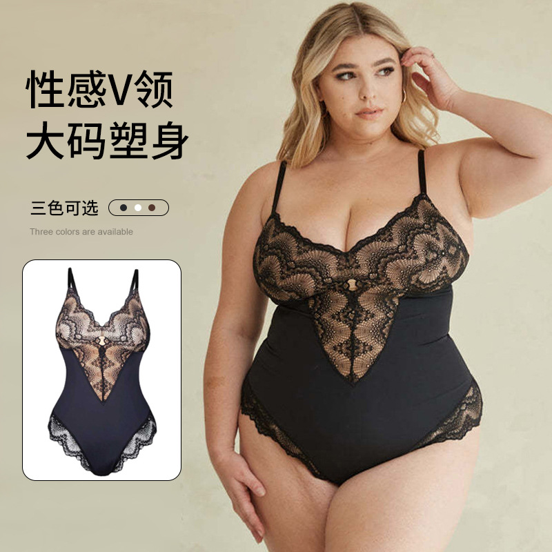 Cross-border European & American eBay One-Piece Shapewear Summer Sexy V-Neck Lace Waist-Control Underwear for Women, Breathable Strappy Body Shaper