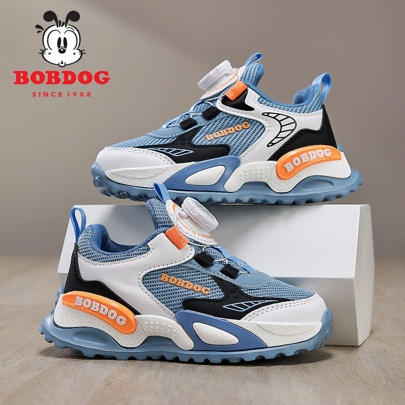 Babu Bean zapatos para niños primavera y otoño 2025 nuevo botón giratorio zapatos de niños de tamaño medio y grande malla transpirable zapatos deportivos para niños