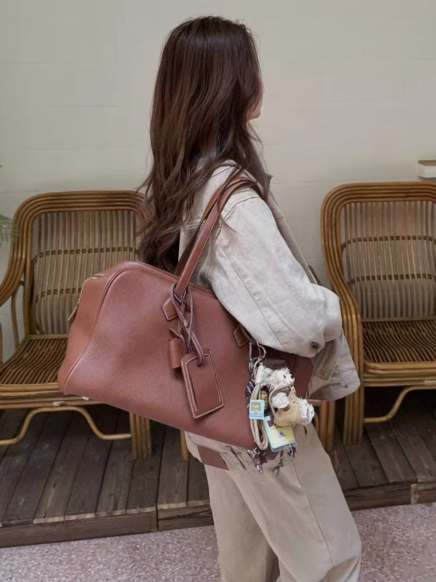 2024新品ハイエンドTCレザー牛革ビクトリア大容量ボストン通勤手提げショルダーバッグ脇下バッグ