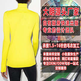 大朗毛织 厂亚马逊毛衣加工定制 新款高圆领套头 针开衫看图打版
