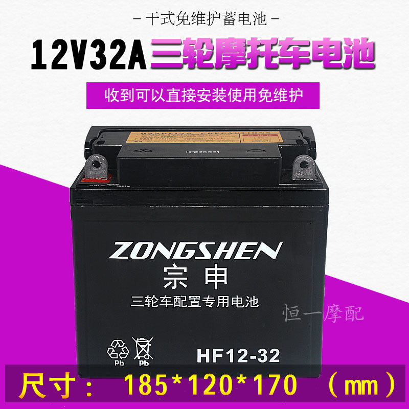 三轮摩托车电池12V14A32A免维护蓄电瓶宗申福田隆鑫燃油三轮通用