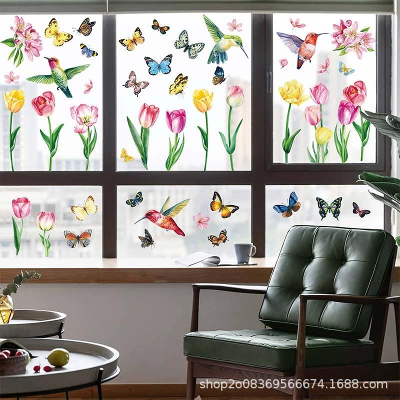 2024 трансграничное море цветов Amazon, цветы цветут, птицы поют, весенние тюльпаны, двусторонняя печать, двусторонняя