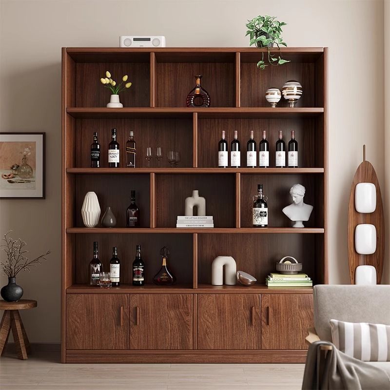 Solid Wood Wine Cabinet Home Living Room Storage Rack Display Cabinet Commercial Simple Small Entrance Cabinet Wall Partition Cabinet Wine Rack