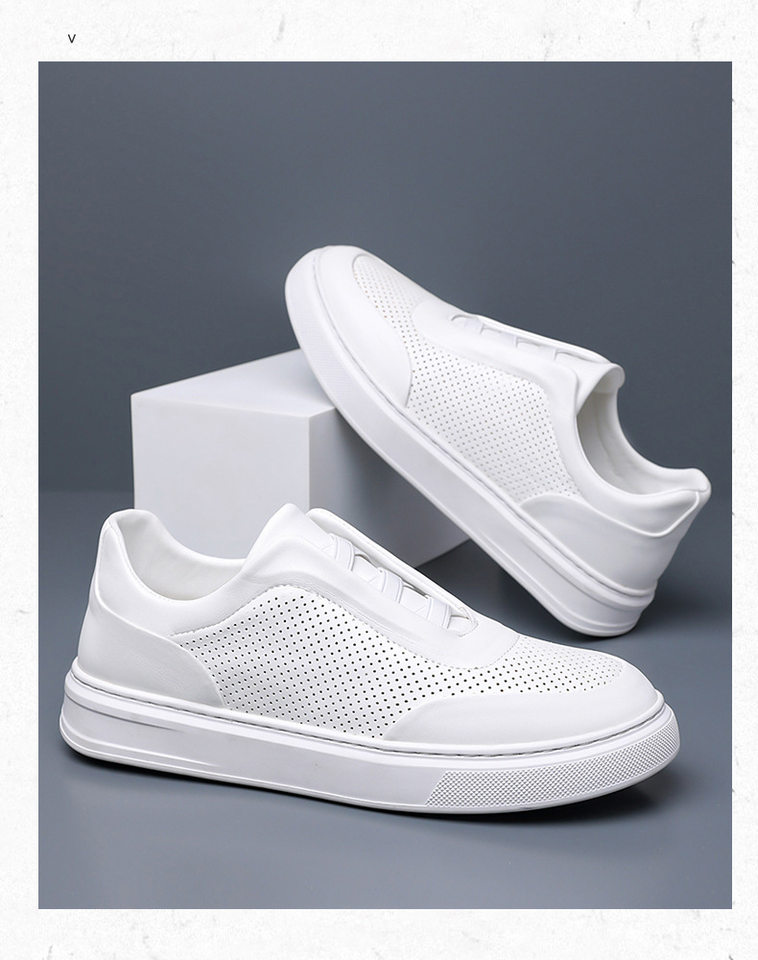 Giày sneaker nam cổ thấp lười xỏ thoáng khí, đế cao su chống trượt, phối màu trắng đen — Màu trắng, màu đen chi tiết 18
