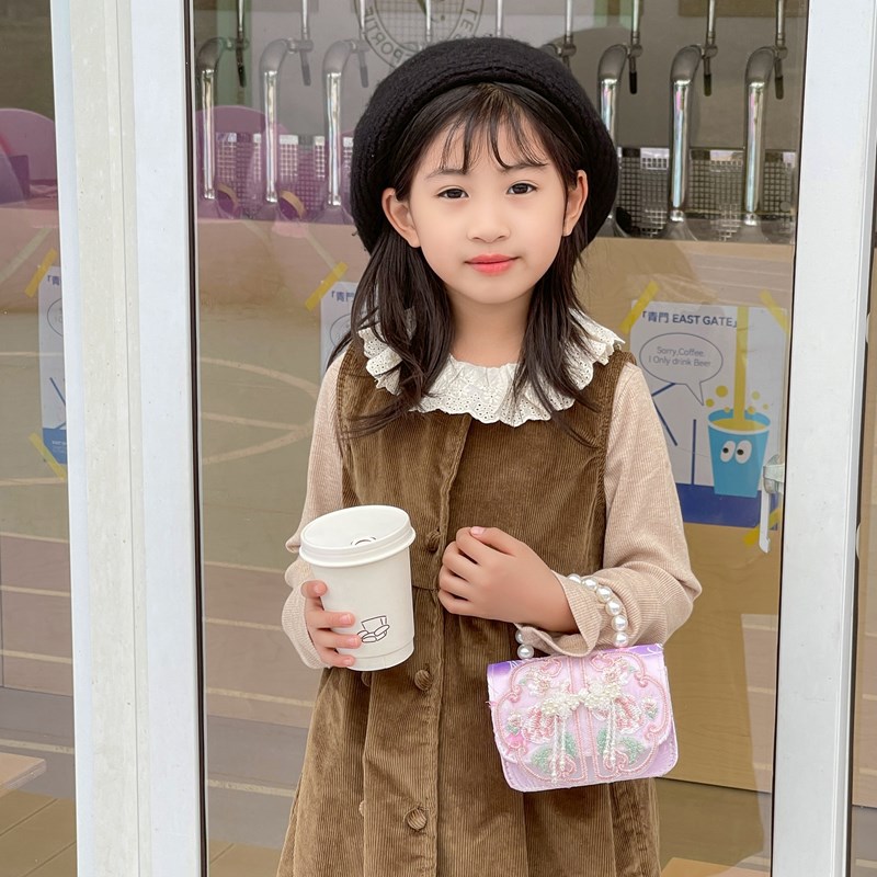 Caricatura lindo mono niña bolso de hombro dulce flor perla bolso de mano nuevo comercio exterior bolso de cadena infantil
