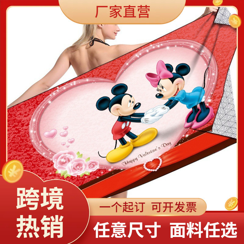 Foreign Trade Cross-Border Digital Printing Square Beach Towel Microfiber Terry Bath Towel Mickey Mouse Beach Towel