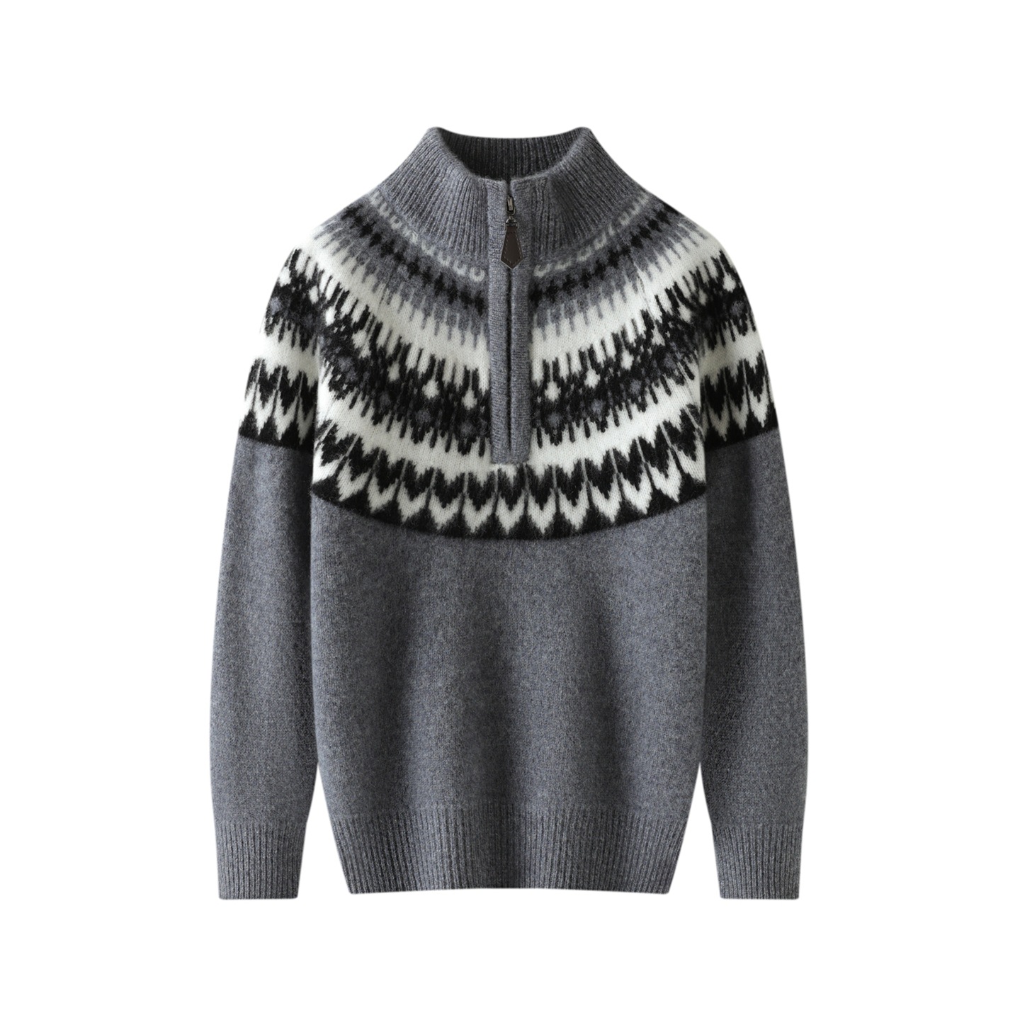 100% pure wool Fair Isle half-zip sweater, jacquard turtleneck knitwear for children of all ages, autumn and winter.