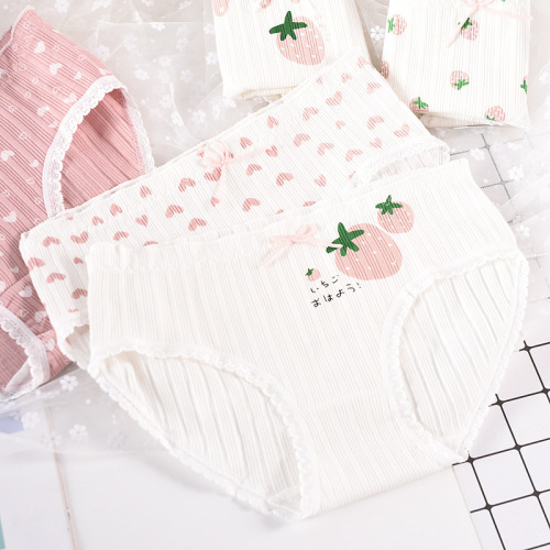 Pure cotton low-waist girls' underwear women's strawberry cute cotton fabric lace student girls' briefs pantyhose