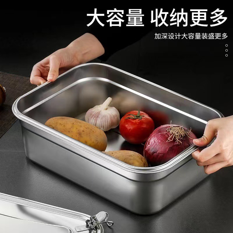ステンレス製鮮度保持ボックス 食品グレード 密閉ボックス 冷蔵庫用 超大容量収納ボックス アウトドア用食品弁当箱|undefined