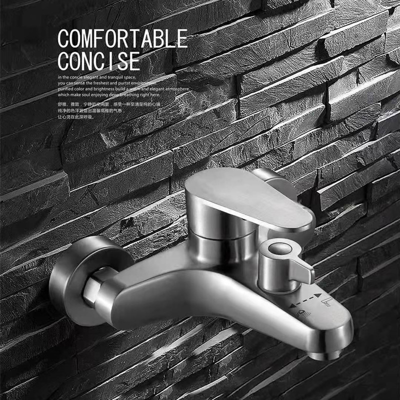 SUS304 stainless steel bathtub triple faucet brushed bathroom bathtub triple gun gray hot and cold shower faucet