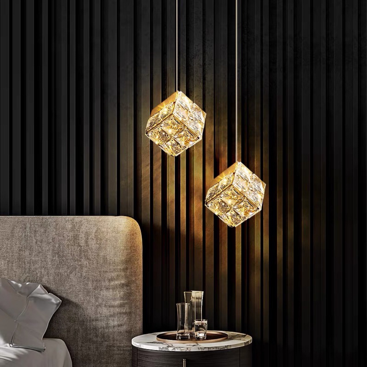 Luz lujosa cama de cristal pequeño chandelier sala de estar fondo pared de entrada portal diseñador dormitorio de hotel superior Amazon