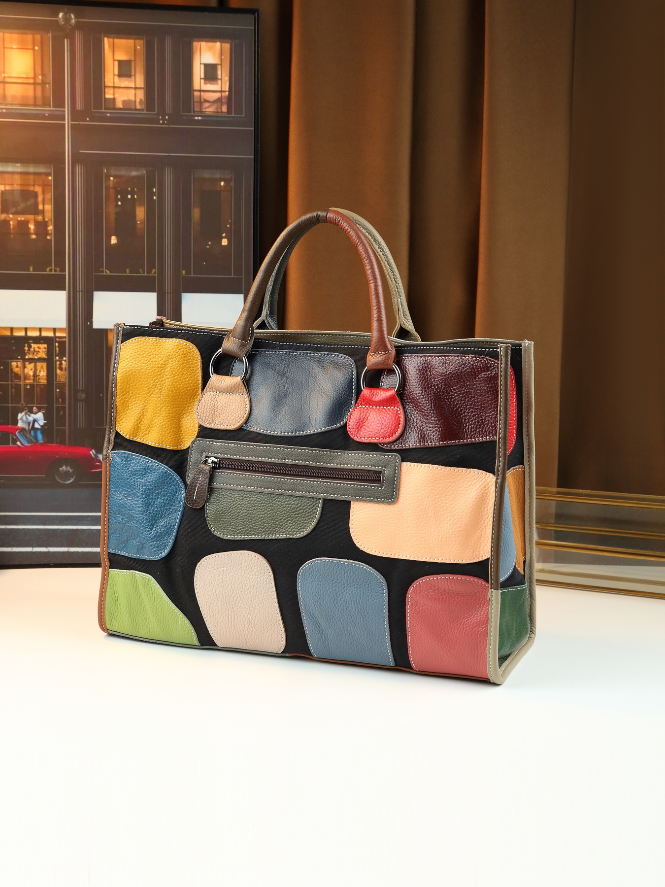 Retro Genuine Leather Handbag Large Capacity Women's Letter Bag_voghion.com