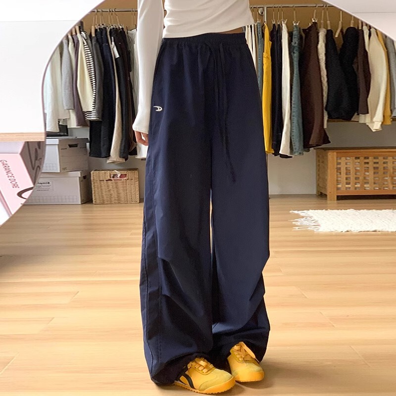 American Cargo Pants for Women Spring and Summer 2025 New Loose Straight Casual Quick-Drying Embroidered Wide-Leg Pants for Small People