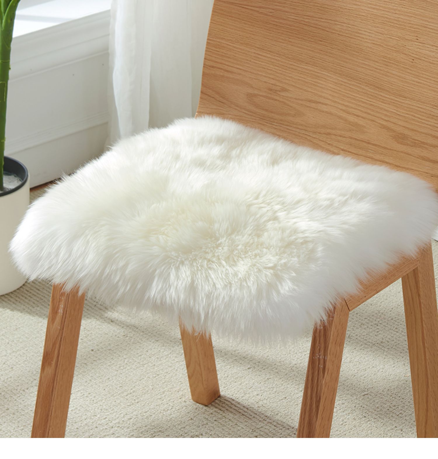 Aozun Pure Wool Chair Cushion, Thickened Plush Seat Cushion, Simple and Warm Sofa Chair Pad, Wool Pad, Genuine Sheepskin Cushion