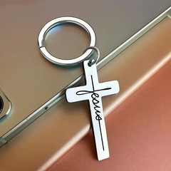 Amazon ヨーロッパとアメリカのクロスボーダーフェイズキーホルダーステンレス鋼クロスキーホルダーペンダント彫刻キーチェーン