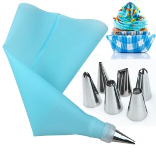 Cake tools 8-piece set of 6 stainless steel decorating nozzle with silicone EVA decorating bag with converter for baking
