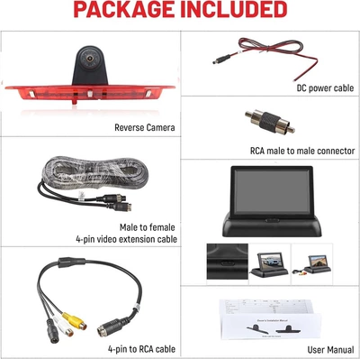 high-position brake light 1080P: Vehicle camera - 5-inch-foldable-display-aviation-cable-high-position-reversing-camera
