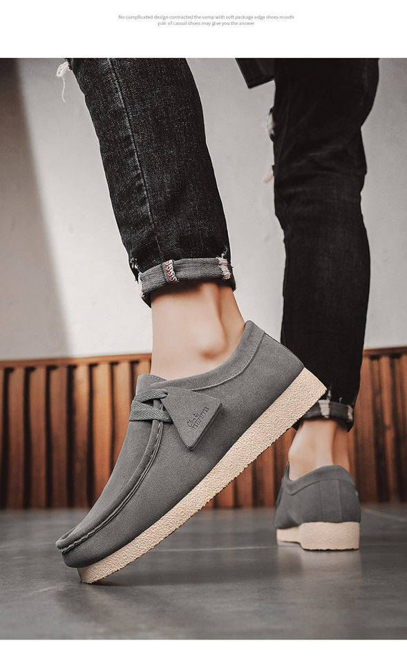Giày lười nam da lộn mềm đế bệt kiểu mới, giày slip-on mũi tròn thoáng khí — Kaki, màu xám, màu đen chi tiết 14
