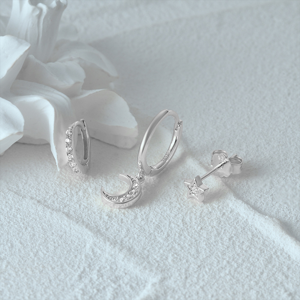 4g Weight Zircon Inlay Material Earrings Classification 3 Pieces Set Quantity Daily Occasion 925 Sterling Silver Material Geometric Pattern Women's Gender Plating, Inlay Design Simple Style Style 3 Pieces Set 925 Sterling Silver Zircon Geometric Earrings 30