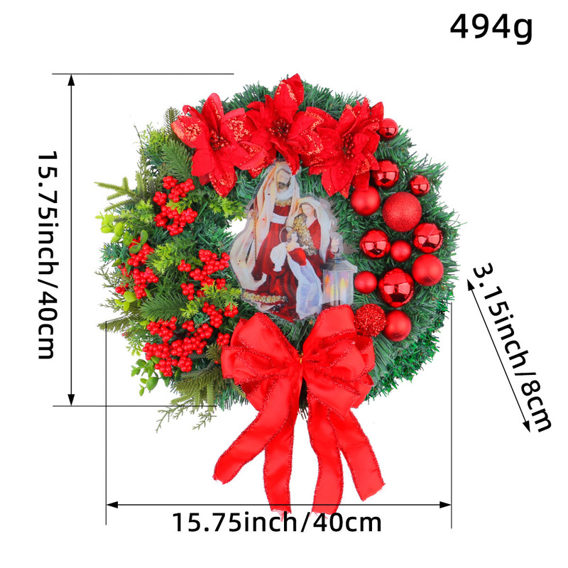 跨境圣诞风灯花环门窗装饰节日红色蝴蝶结圣诞花藤圈门挂场景布置|undefined