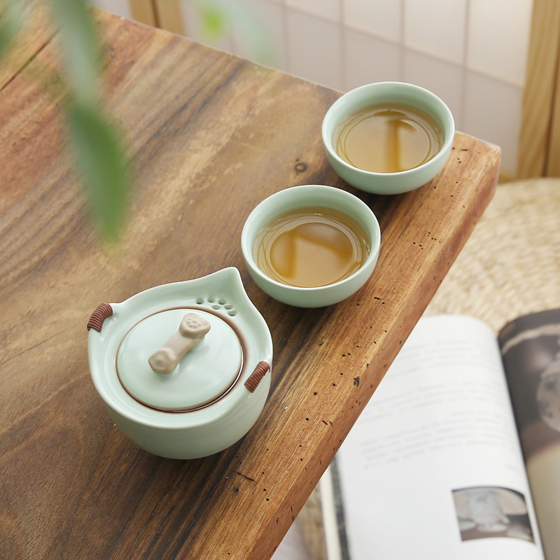 Simple and Portable Ru Kiln Ruyi Fast Travel Mug Set with Teapot and Cups