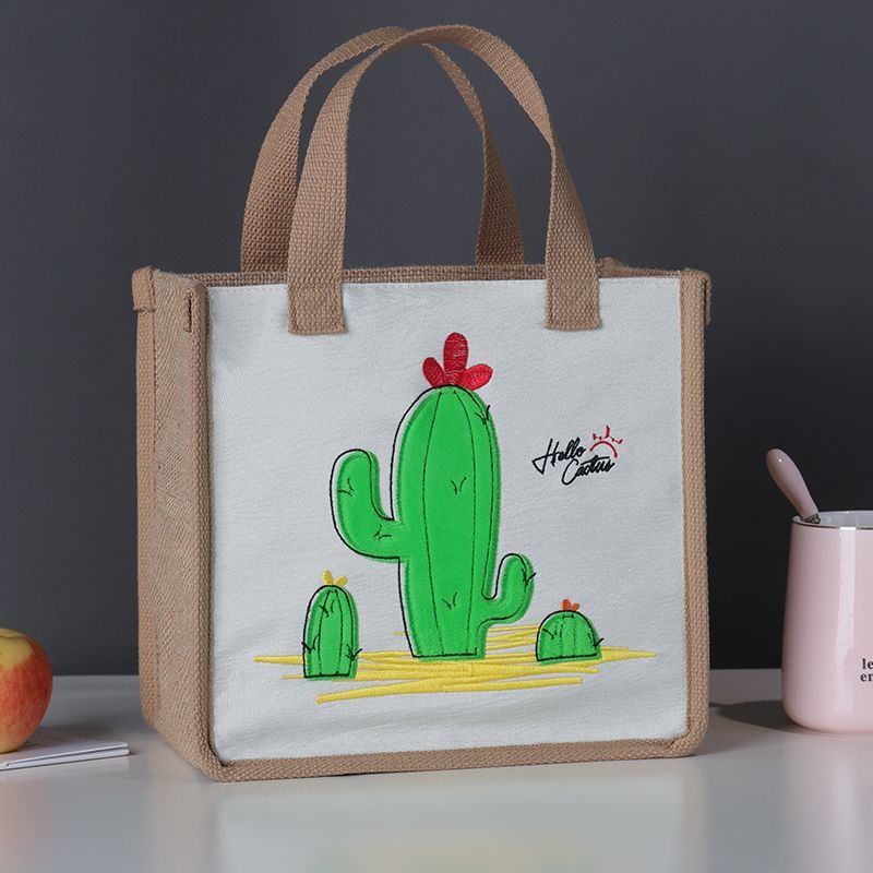 면과 린넨 토트백 - 선인장
