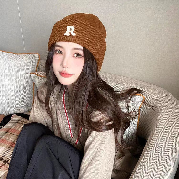 New Autumn And Winter Korean R-label Hat, Knitted Hat, Unisex, Simple And Versatile, Knitted Hat, Anti Cold And Warm Sleeve, Cold Hat_voghion.com