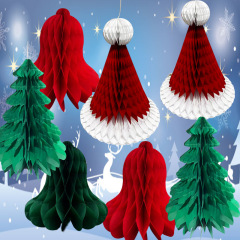 新しいクリスマス装飾ハニカム紙クリスマスツリークリスマス帽アマゾンパーティー装飾立体ハニカム装飾品