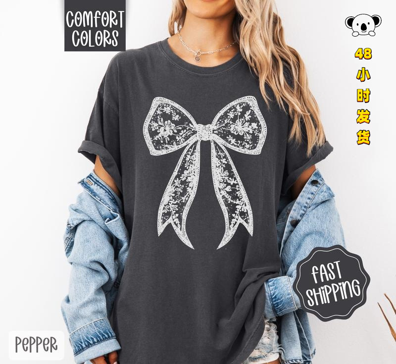 L 52875 Floral Lace Bow T-Shirt