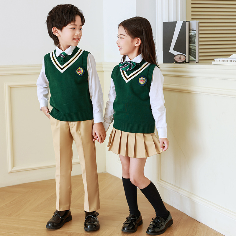 Jardín de Infantes ropa de primavera y otoño ropa de estilo británico estudiante de la escuela primaria Clase de verano uniforme escolar traje de uniforme de la clase de los niños traje de tres o cuatro piezas