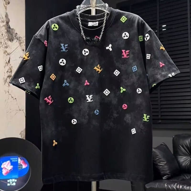 Ice Silk Short-Sleeved T-Shirt for Men, Summer Trendy Brand, Cool Letter Foam Print, Tie-Dye Design, Round Neck Half-Sleeved T-Shirt Ice Silk Short-Sleeved T-Shirt for Men, Summer Trendy Brand, Cool Letter Foam Print, Tie-Dye Design, Round Neck Half-Sleeved T-Shirt