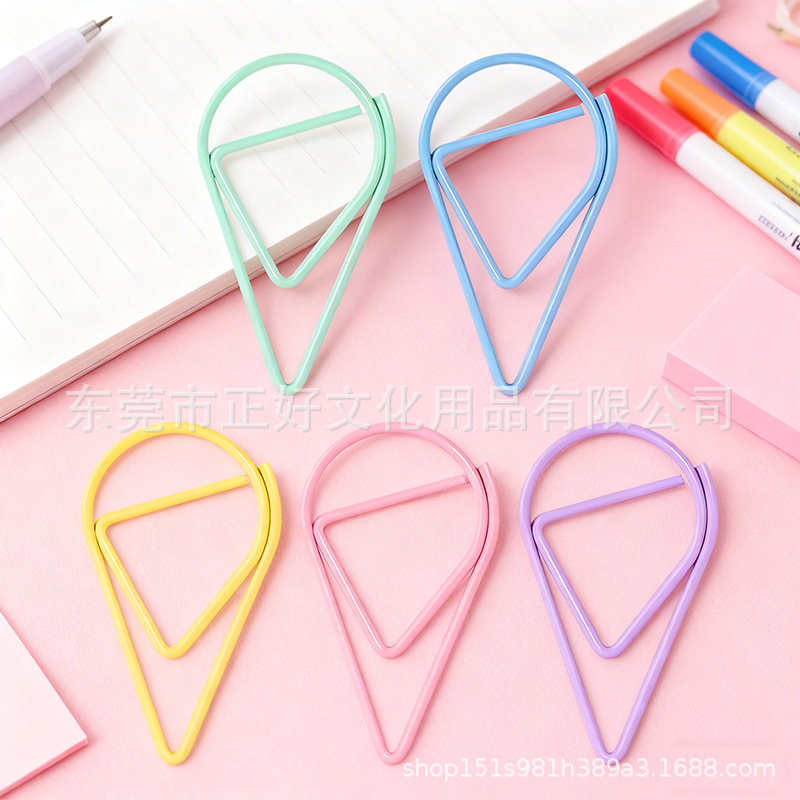 厂家批发包塑水滴回形针马卡龙色曲别针书签留言夹创意异形回纹针