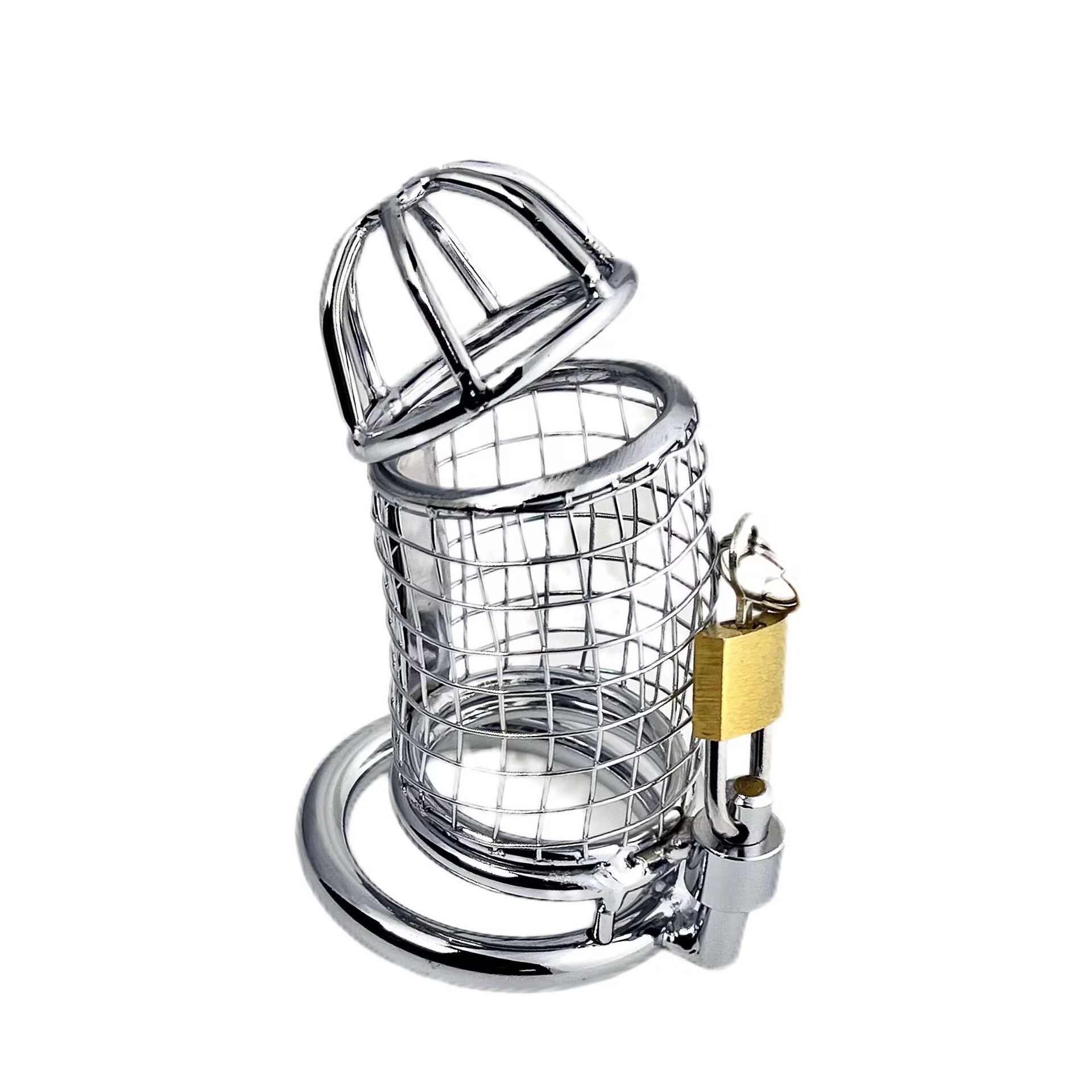 Adult novelty toys, male sex toys, silver mesh cage, male chastity device CB