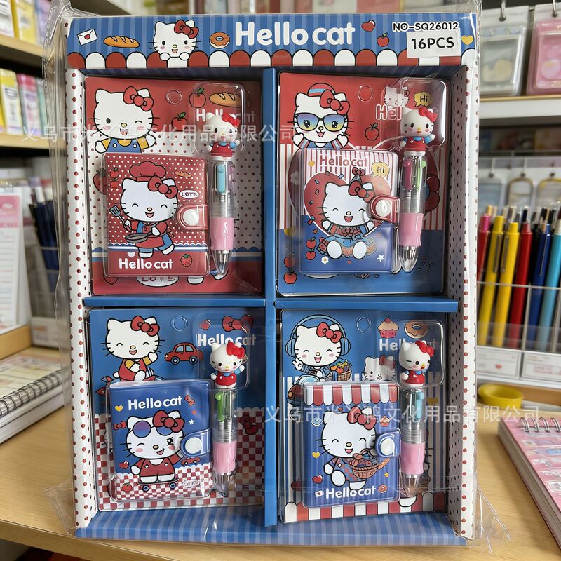 Kt Cat Notebook Set with Four-Color Pens, High-Quality Snap-On Notebook, Student Vocabulary Diary, Stationery Wholesale Kt Cat Notebook Set with Four-Color Pens, High-Quality Snap-On Notebook, Student Vocabulary Diary, Stationery Wholesale