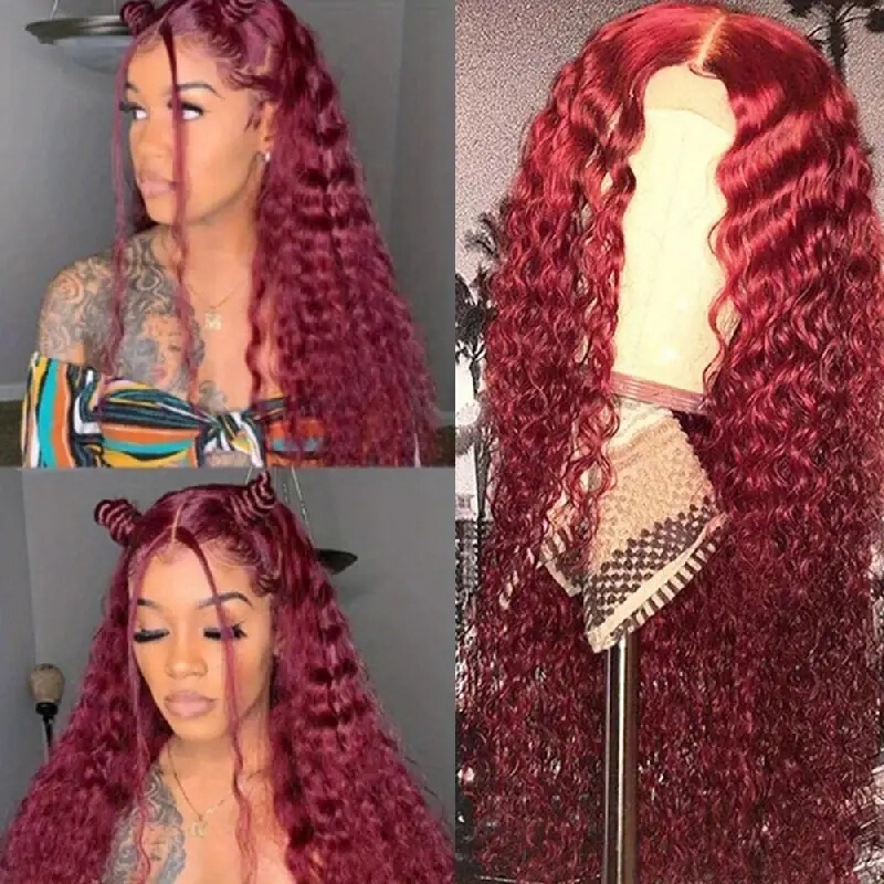 Cross-Border Women's Fashion Lace Front Burgundy Wig, Popular in Africa, Small Curly Hand-Curled Fluffy Long Curly Hair Wig