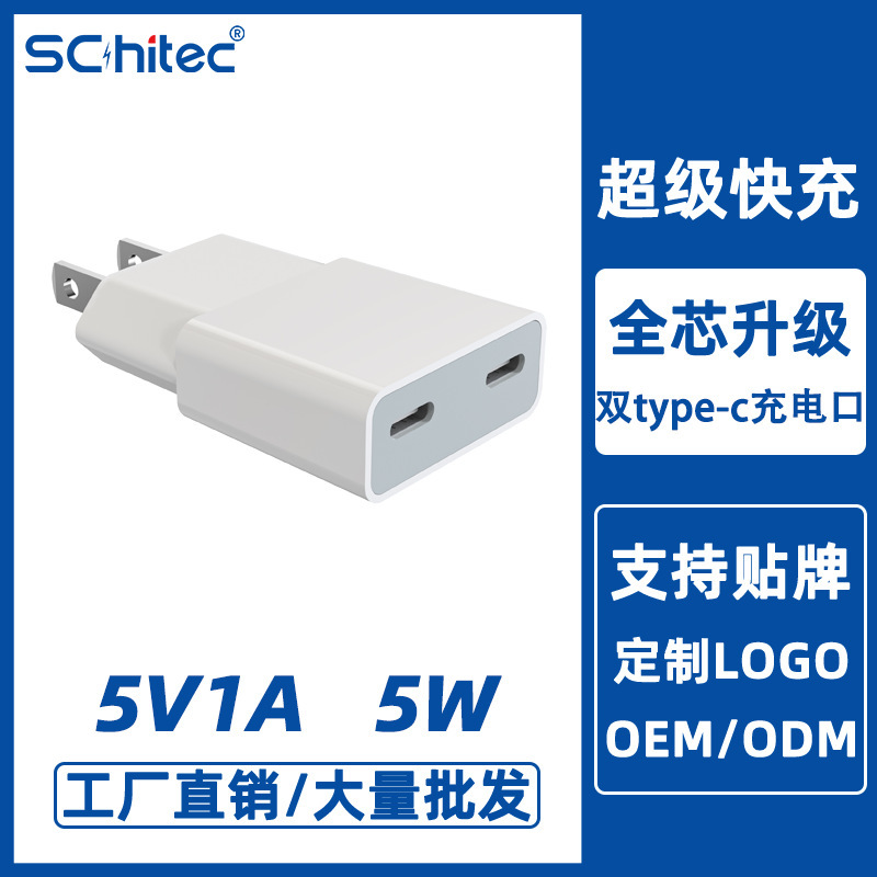 5Wtype-C Dual Charging Port Charger Mini Wall Plug Power Adapter 5V1A Smartphone Tablet